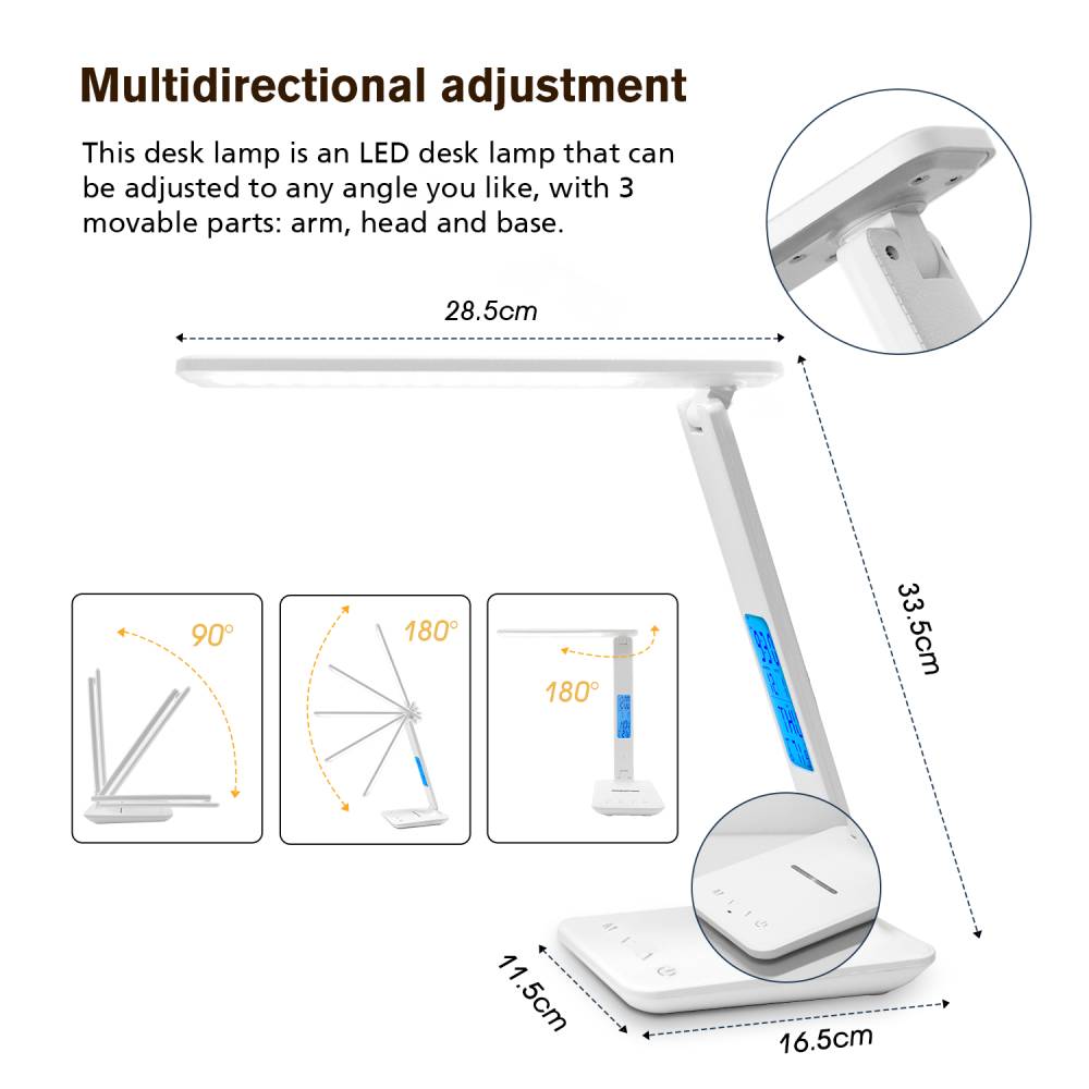 10W QI Wireless Charging LED Desk Lamp With Calendar Temperature Alarm Clock Eye Protect Study Business Light Table Lamp