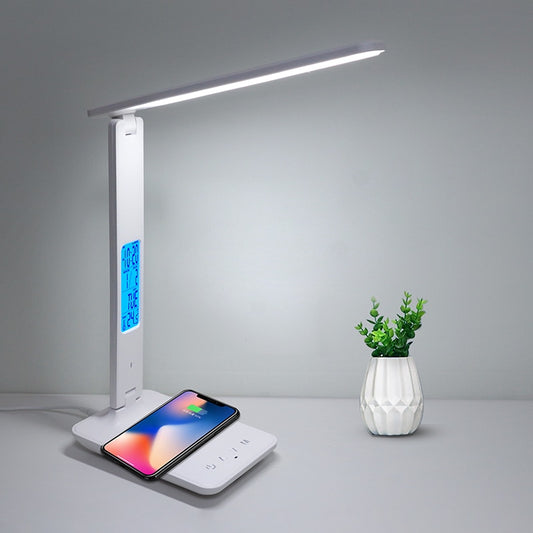 10W QI Wireless Charging LED Desk Lamp With Calendar Temperature Alarm Clock Eye Protect Study Business Light Table Lamp
