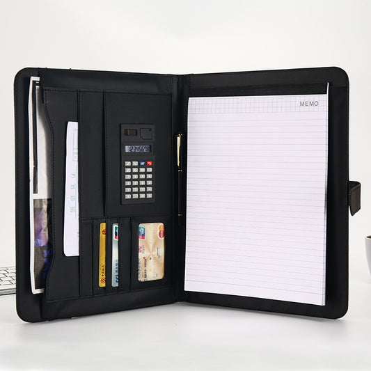 A4 Business Padfolio File Folder for Document Holder Clipboard Folder Caculator PU Leather Organizer Meeting Writing Pad Office