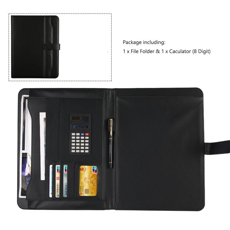 A4 Business Padfolio File Folder for Document Holder Clipboard Folder Caculator PU Leather Organizer Meeting Writing Pad Office