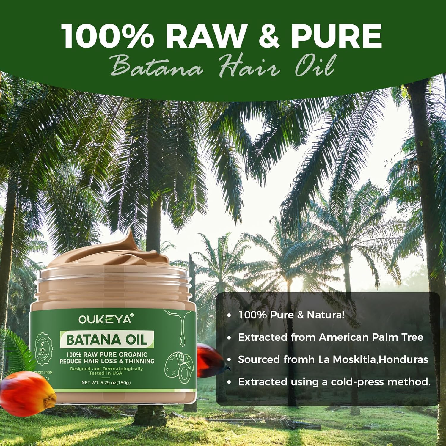 100% Pure Batana Oil for Hair Growth – Organic Honduran Hair Oil to Prevent Hair Loss & Boost Thickness (5.3 oz, Unisex) - Image 2
