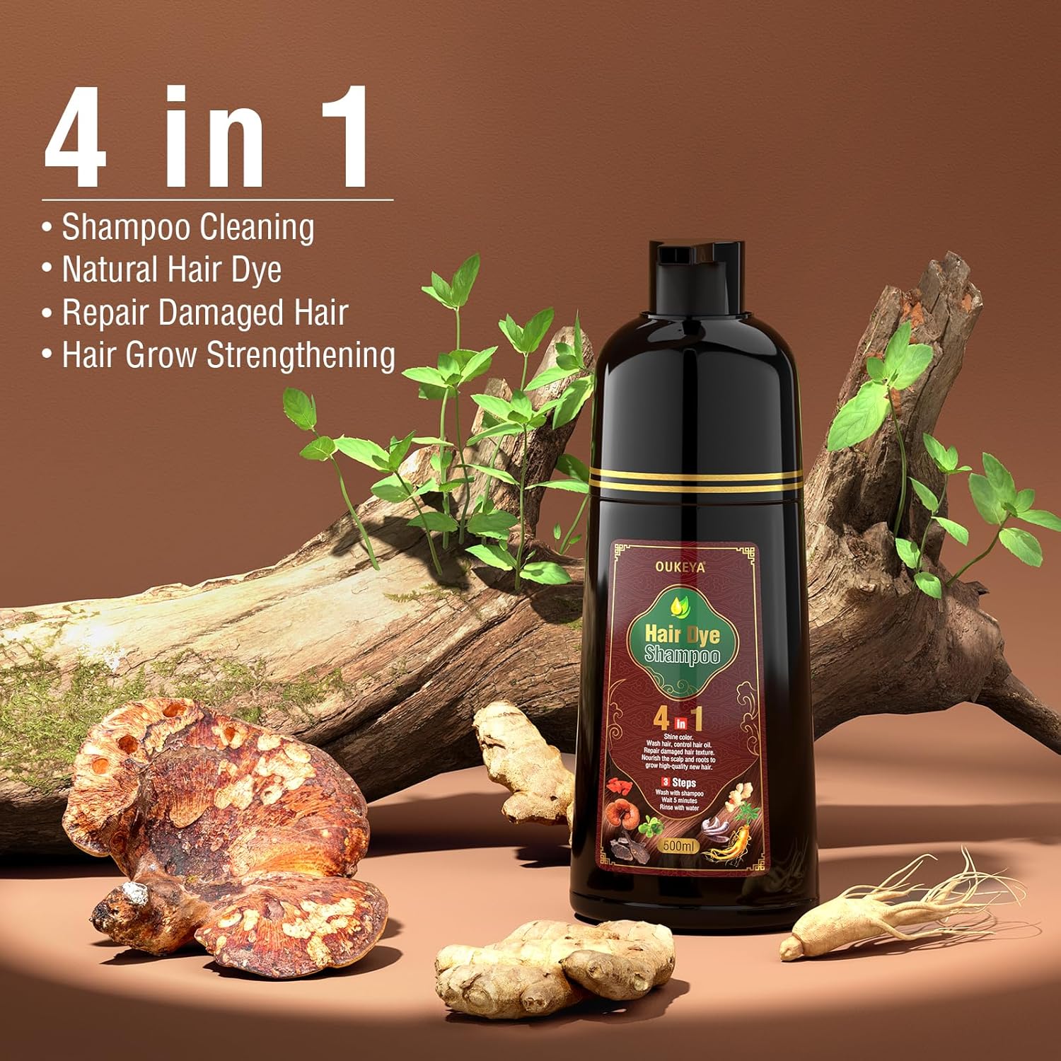 4-in-1 Dark Brown Hair Dye Shampoo – Instant Gray Coverage for Women & Men with Natural Herbal Ingredients, Professional Salon-Level Results - Image 2