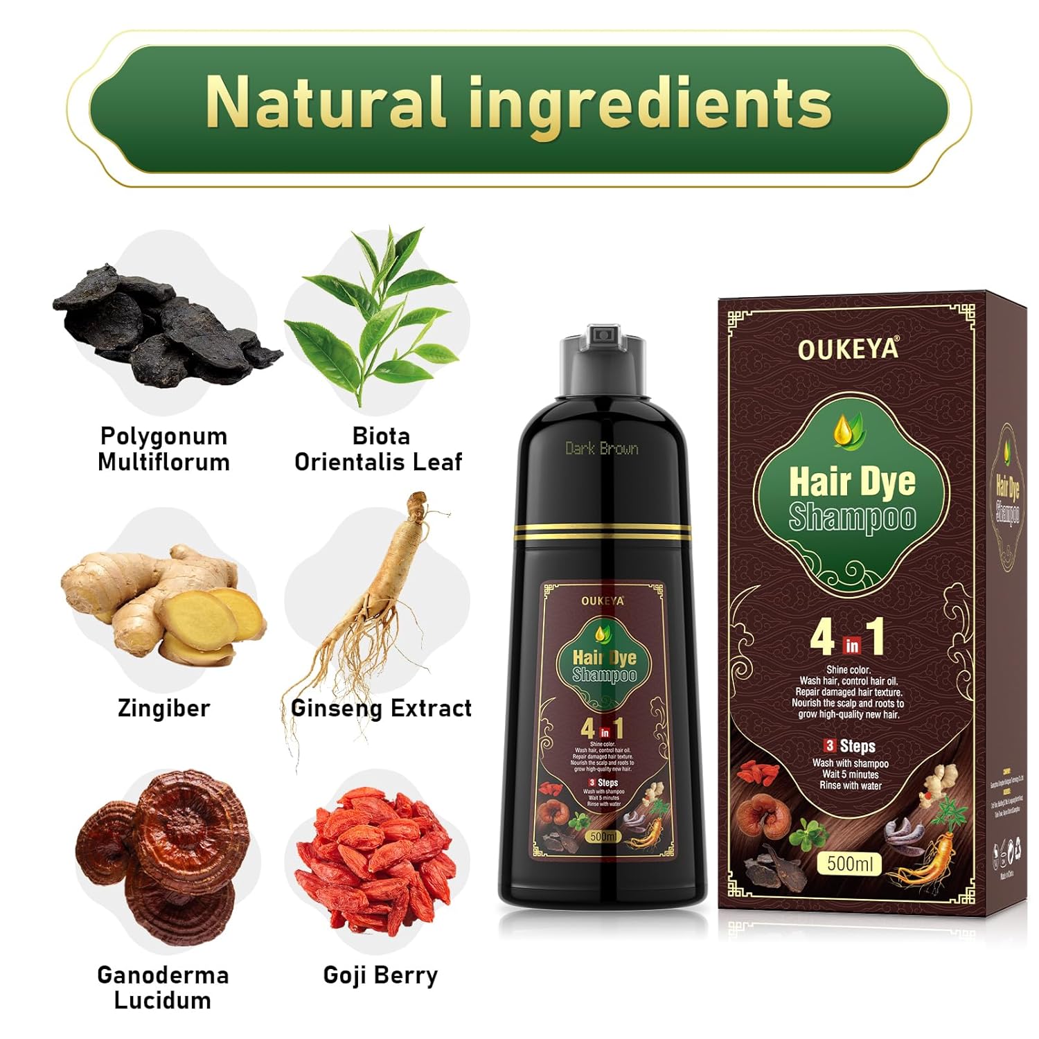4-in-1 Dark Brown Hair Dye Shampoo – Instant Gray Coverage for Women & Men with Natural Herbal Ingredients, Professional Salon-Level Results - Image 3